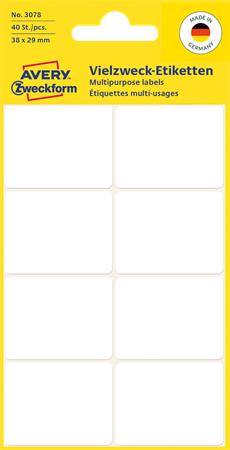 Etikett, 38x29 mm, kézzel írható, lekerekített sarkú, AVERY ZWECKFORM, 40 etikett/csomag